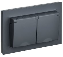 Розетка 2-местная в сборе BRITE РСбш12-3-44-БрГ с заземлением с защитными шторками и крышкой скрытой установки 16А графит (BR-R26-16-44-K53-F)