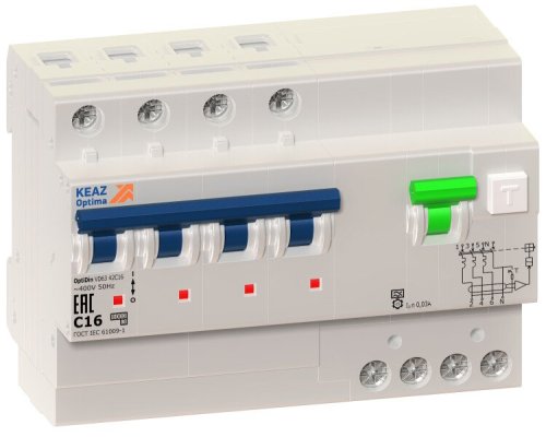 OptiDin VD63 4п C 10А 30мА тип A 6кА УХЛ4, КЭАЗ (103475)