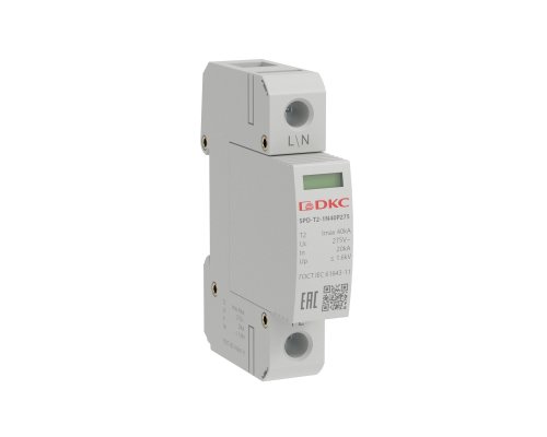 УЗИП, тип 2, 1Р Imax 40kA Un 275V (SPD-T2-1N40P275)