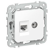 FLITE Розетка 2-местная RJ45/TV кат 6 UTP РКТВ6-2-0-ФлБ скрытой установки белый (FI-AK22-2-K01)