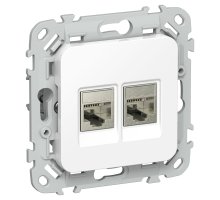 FLITE Розетка 2-местная RJ45/RJ11 кат 5Е/3 STP РКТ5е/3-2-1-ФлБ скрытой установки белый (FI-KT21-1-K01)