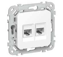 FLITE Розетка 2-местная RJ45/RJ11 кат 5Е/3 UTP РКТ5е/3-2-0-ФлБ скрытой установки белый (FI-KT22-1-K01)