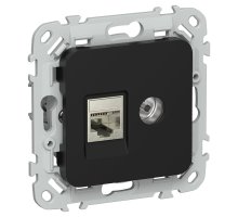 FLITE Розетка 2-местная RJ45/TV кат 5Е STP РКТВ5е-2-1-ФлЧ скрытой установки черный (FI-AK21-1-K02)