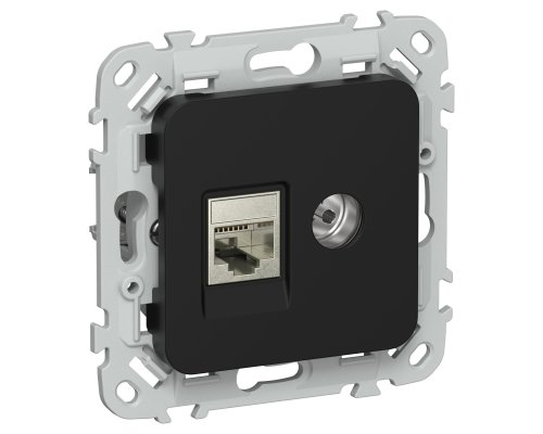FLITE Розетка 2-местная RJ45/TV кат 6 STP РКТВ6-2-1-ФлЧ скрытой установки черный (FI-AK21-2-K02)