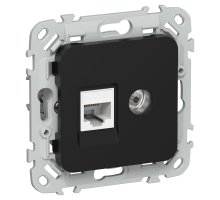 FLITE Розетка 2-местная RJ45/TV кат 6 UTP РКТВ6-2-0-ФлЧ скрытой установки черный (FI-AK22-2-K02)