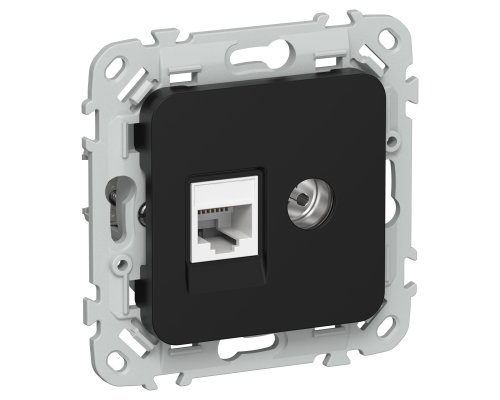 FLITE Розетка 2-местная RJ45/TV кат 6 UTP РКТВ6-2-0-ФлЧ скрытой установки черный (FI-AK22-2-K02)