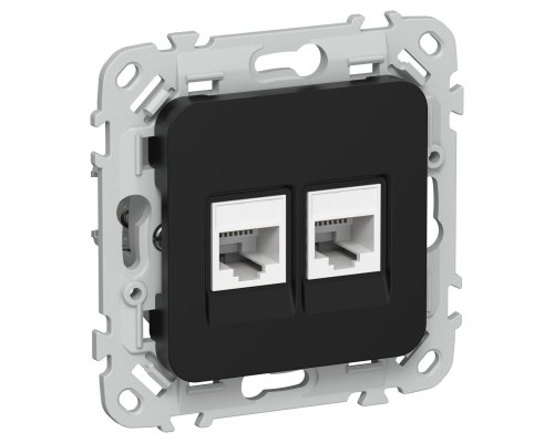 FLITE Розетка 2-местная компьютерная RJ45 кат 5Е UTP РК5е-2-0-ФлЧ скрытой установки черный (FI-K22-1-K02)