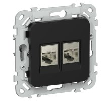 FLITE Розетка 2-местная RJ45/RJ11 кат 5Е/3 STP РКТ5е/3-2-1-ФлЧ скрытой установки черный (FI-KT21-1-K02)