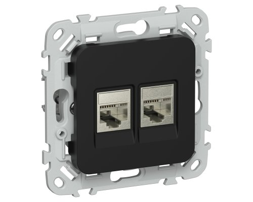 FLITE Розетка 2-местная RJ45/RJ11 кат 5Е/3 STP РКТ5е/3-2-1-ФлЧ скрытой установки черный (FI-KT21-1-K02)