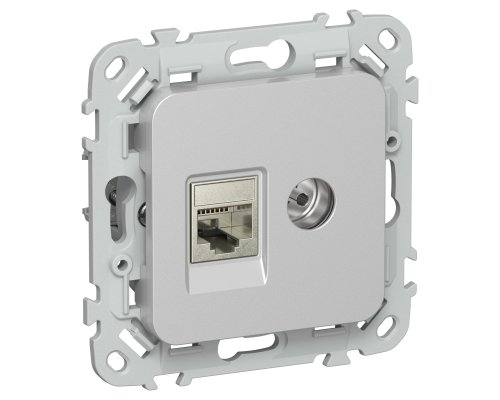 FLITE Розетка 2-местная RJ45/TV кат 5Е STP РКТВ5е-2-1-ФлА скрытой установки алюминий (FI-AK21-1-K47)