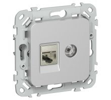FLITE Розетка 2-местная RJ45/TV кат 6 STP РКТВ6-2-1-ФлА скрытой установки алюминий (FI-AK21-2-K47)