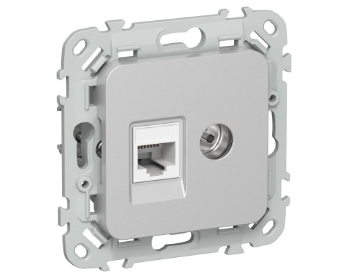 FLITE Розетка 2-местная RJ45/TV кат 5Е UTP РКТВ5е-2-0-ФлА скрытой установки алюминий (FI-AK22-1-K47)
