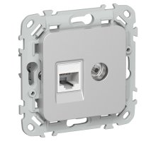 FLITE Розетка 2-местная RJ45/TV кат 6 UTP РКТВ6-2-0-ФлА скрытой установки алюминий (FI-AK22-2-K47)
