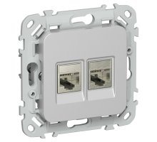 FLITE Розетка 2-местная компьютерная RJ45 кат 5Е STP РК5е-2-1-ФлА скрытой установки алюминий (FI-K21-1-K47)