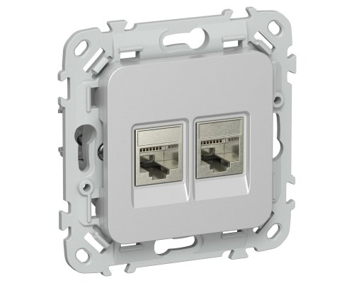 FLITE Розетка 2-местная RJ45/RJ11 кат 5Е/3 STP РКТ5е/3-2-1-ФлА скрытой установки алюминий (FI-KT21-1-K47)