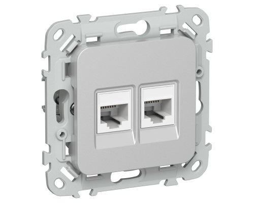 FLITE Розетка 2-местная RJ45/RJ11 кат 5Е/3 UTP РКТ5е/3-2-0-ФлА скрытой установки алюминий (FI-KT22-1-K47)