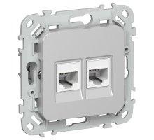 FLITE Розетка 2-местная RJ45/RJ11 кат 6/3 UTP РКТ6/3-2-0-ФлА скрытой установки алюминий (FI-KT22-2-K47)