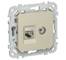 FLITE Розетка 2-местная RJ45/TV кат 6 STP РКТВ6-2-1-ФлШ скрытой установки шампань (FI-AK21-2-K37)