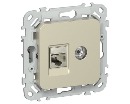 FLITE Розетка 2-местная RJ45/TV кат 6 STP РКТВ6-2-1-ФлШ скрытой установки шампань (FI-AK21-2-K37)
