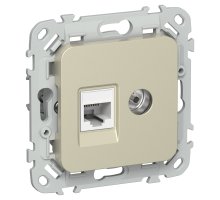 FLITE Розетка 2-местная RJ45/TV кат 6 UTP РКТВ6-2-0-ФлШ скрытой установки шампань (FI-AK22-2-K37)