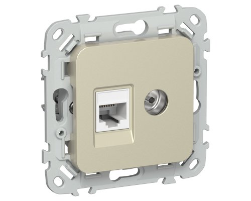 FLITE Розетка 2-местная RJ45/TV кат 6 UTP РКТВ6-2-0-ФлШ скрытой установки шампань (FI-AK22-2-K37)