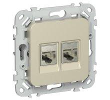 FLITE Розетка 2-местная RJ45/RJ11 кат 5Е/3 STP РКТ5е/3-2-1-ФлШ скрытой установки шампань (FI-KT21-1-K37)