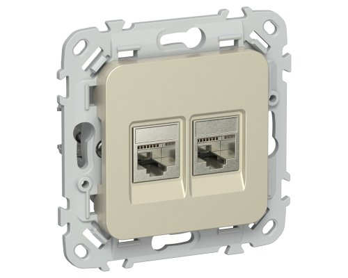 FLITE Розетка 2-местная RJ45/RJ11 кат 6/3 STP РКТ6/3-2-1-ФлШ скрытой установки шампань (FI-KT21-2-K37)