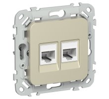 FLITE Розетка 2-местная RJ45/RJ11 кат 5Е/3 UTP РКТ5е/3-2-0-ФлШ скрытой установки шампань (FI-KT22-1-K37)