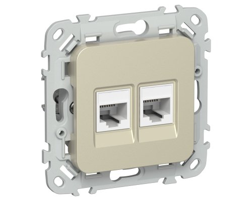 FLITE Розетка 2-местная RJ45/RJ11 кат 6/3 UTP РКТ6/3-2-0-ФлШ скрытой установки шампань (FI-KT22-2-K37)