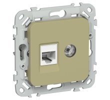 FLITE Розетка 2-местная RJ45/TV кат 5Е UTP РКТВ5е-2-0-ФлО скрытой установки оливковый (FI-AK22-1-K26)