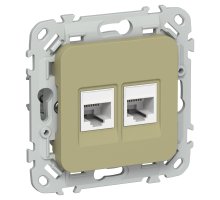 FLITE Розетка 2-местная RJ45/RJ11 кат 5Е/3 UTP РКТ5е/3-2-0-ФлО скрытой установки оливковый (FI-KT22-1-K26)