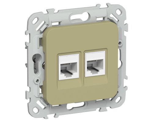 FLITE Розетка 2-местная RJ45/RJ11 кат 5Е/3 UTP РКТ5е/3-2-0-ФлО скрытой установки оливковый (FI-KT22-1-K26)