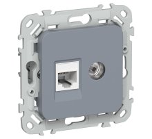 FLITE Розетка 2-местная RJ45/TV кат 5Е UTP РКТВ5е-2-0-ФлМ скрытой установки маренго (FI-AK22-1-K35)