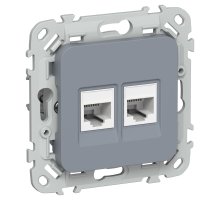 FLITE Розетка 2-местная RJ45/RJ11 кат 5Е/3 UTP РКТ5е/3-2-0-ФлМ скрытой установки маренго (FI-KT22-1-K35)