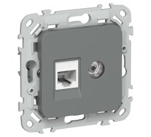 FLITE Розетка 2-местная RJ45/TV кат 5Е UTP РКТВ5е-2-0-ФлМА скрытой установки мокрый асфальт (FI-AK22-1-K80)