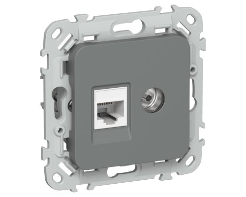 FLITE Розетка 2-местная RJ45/TV кат 5Е UTP РКТВ5е-2-0-ФлМА скрытой установки мокрый асфальт (FI-AK22-1-K80)