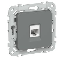 FLITE Розетка компьютерная RJ45 кат 6 UTP РК6-1-0-ФлМА скрытой установки мокрый асфальт (FI-K12-2-K80)