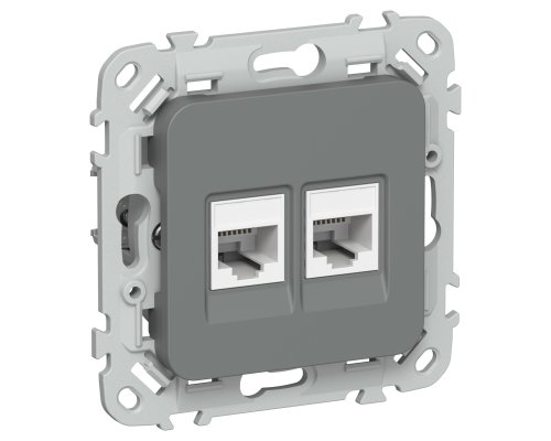 FLITE Розетка 2-местная компьютерная RJ45 кат 6 UTP РК6-2-0-ФлМА скрытой установки мокрый асфальт (FI-K22-2-K80)