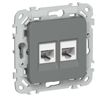 FLITE Розетка 2-местная RJ45/RJ11 кат 5Е/3 UTP РКТ5е/3-2-0-ФлМА скрытой установки мокрый асфальт (FI-KT22-1-K80)