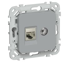 FLITE Розетка 2-местная RJ45/TV кат 6 STP РКТВ6-2-1-ФлС скрытой установки серый (FI-AK21-2-K03)