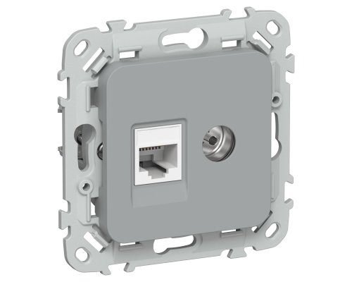 FLITE Розетка 2-местная RJ45/TV кат 5Е UTP РКТВ5е-2-0-ФлС скрытой установки серый (FI-AK22-1-K03)