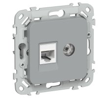 FLITE Розетка 2-местная RJ45/TV кат 6 UTP РКТВ6-2-0-ФлС скрытой установки серый (FI-AK22-2-K03)