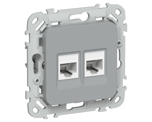 FLITE Розетка 2-местная компьютерная RJ45 кат 5Е UTP РК5е-2-0-ФлС скрытой установки серый (FI-K22-1-K03)