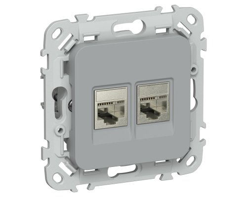 FLITE Розетка 2-местная RJ45/RJ11 кат 5Е/3 STP РКТ5е/3-2-1-ФлС скрытой установки серый (FI-KT21-1-K03)