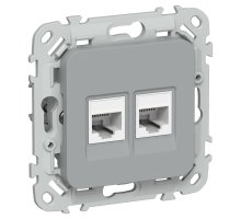 FLITE Розетка 2-местная RJ45/RJ11 кат 6/3 UTP РКТ6/3-2-0-ФлС скрытой установки серый (FI-KT22-2-K03)