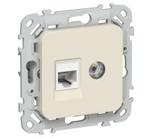 FLITE Розетка 2-местная RJ45/TV кат 5Е UTP РКТВ5е-2-0-ФлСл скрытой установки сливочный (FI-AK22-1-K86)