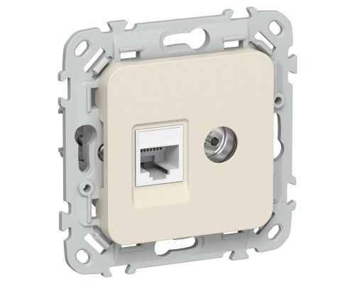 FLITE Розетка 2-местная RJ45/TV кат 5Е UTP РКТВ5е-2-0-ФлСл скрытой установки сливочный (FI-AK22-1-K86)