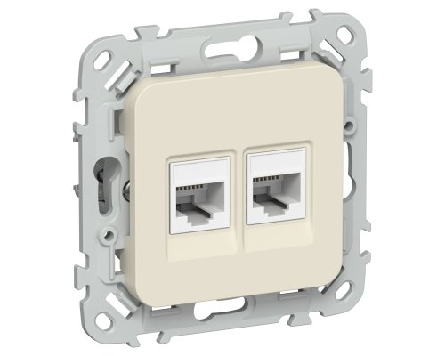 FLITE Розетка 2-местная компьютерная RJ45 кат 6 UTP РК6-2-0-ФлСл скрытой установки сливочный (FI-K22-2-K86)