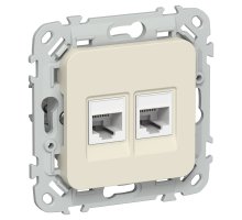 FLITE Розетка 2-местная RJ45/RJ11 кат 5Е/3 UTP РКТ5е/3-2-0-ФлСл скрытой установки сливочный (FI-KT22-1-K86)