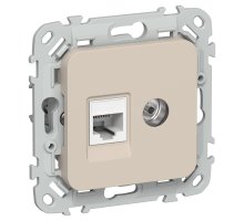 FLITE Розетка 2-местная RJ45/TV кат 5Е UTP РКТВ5е-2-0-ФлЛ скрытой установки льняной (FI-AK22-1-K88)